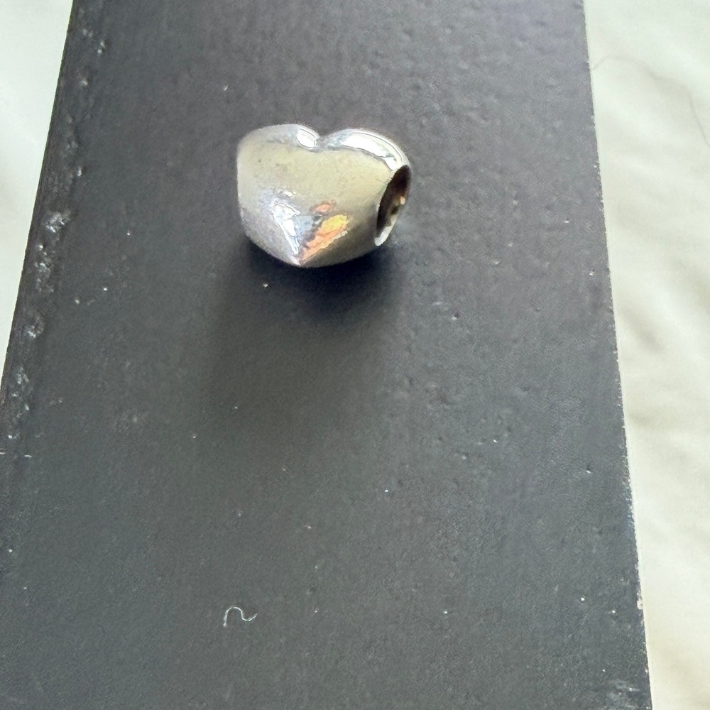 Pandora Puffed Heart Charm Bead Polished Silver Slide On Bracelet Charm